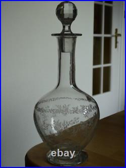 Style Saint Louis Ancienne Carafe A Vin Cristal Gravure Modele Florale Ep 1920