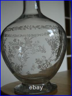 Style Saint Louis Ancienne Carafe A Vin Cristal Gravure Modele Florale Ep 1920