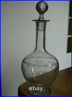 Style Saint Louis Ancienne Carafe A Vin Cristal Gravure Modele Florale Ep 1920