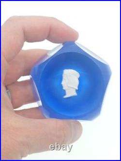 Sulfure Presse-papier Cristal Saint-Louis France Bleu Taillé Camée François 1er