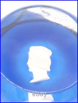 Sulfure Presse-papier Cristal Saint-Louis France Bleu Taillé Camée François 1er