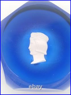 Sulfure Presse-papier Cristal Saint-Louis France Bleu Taillé Camée François 1er