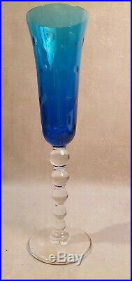 Superbe grande Flûte champagne Bubble cristal Saint Louis état neuf bleu saphir