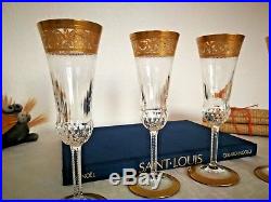 Thistle cristal Saint Louis. 8 flûtes à champagne. Verres/crystal/Gold