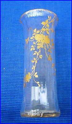 V31 TB Vase Ancien Cristal Décor Or Emaillé Baccarat St Louis Legras Montjoye