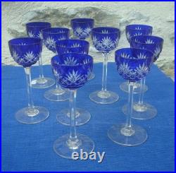 V74 Lot 10 Verre Cristal Overlay Bleu St Louis ancien Modèle Massenet