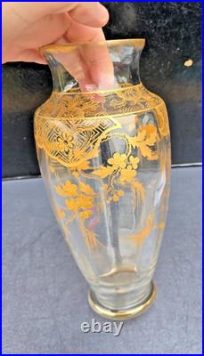 Vase Cristal Saint Louis Baccarat Decor Dore Papillons Fleurs 1900