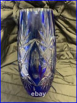 Vase En Cristal Taillé Bleu Cobalt St Louis