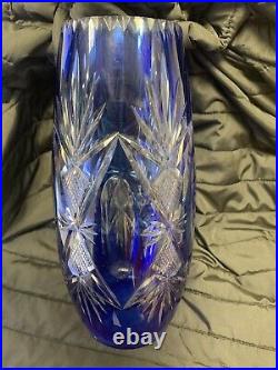 Vase En Cristal Taillé Bleu Cobalt St Louis