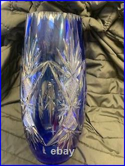 Vase En Cristal Taillé Bleu Cobalt St Louis