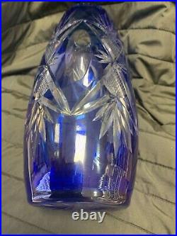 Vase En Cristal Taillé Bleu Cobalt St Louis