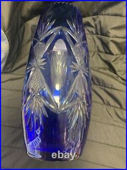 Vase En Cristal Taillé Bleu Cobalt St Louis