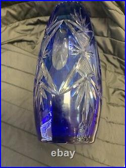 Vase En Cristal Taillé Bleu Cobalt St Louis