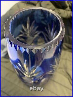 Vase En Cristal Taillé Bleu Cobalt St Louis