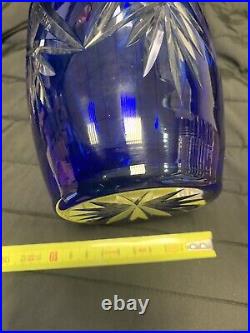 Vase En Cristal Taillé Bleu Cobalt St Louis