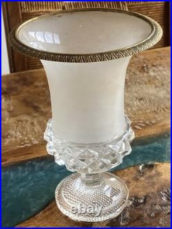 Vase Médicis en cristal de Saint Louis Baccarat Givré Pointes Diamants et Bronze