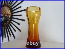 Vase diabolo cristal St Louis orange ambré DESIGN 1970 / 1980 signé H25 cm