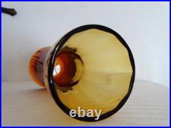 Vase diabolo cristal St Louis orange ambré DESIGN 1970 / 1980 signé H25 cm