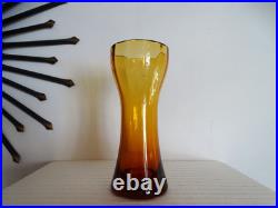 Vase diabolo cristal St Louis orange ambré DESIGN 1970 / 1980 signé H25 cm