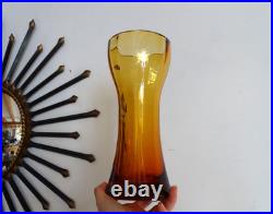 Vase diabolo cristal St Louis orange ambré DESIGN 1970 / 1980 signé H25 cm