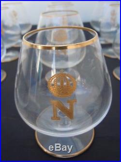 Verres cognac fine Napoleon cristal St louis France modèle Tenareze or